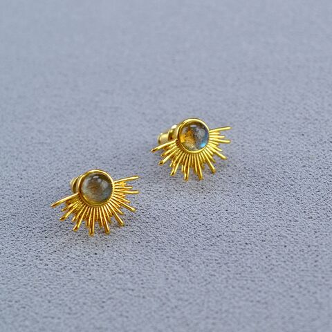 Серьги-пуссеты Miya Sophia Jewelry с лабрадоритом, позолота, штифт серебро 925