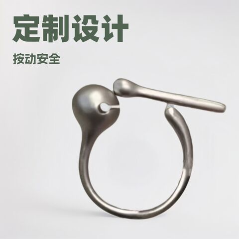 Fidget ring with clicking wooden fish button, rhinestone decor