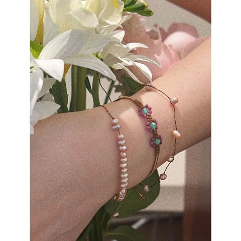 Handwoven Tourmaline Bracelet with Freshwater Pearls, Floral Design