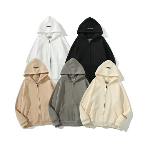 ESSENTIAIS Zip-Up Hoodie Cardigan, Letter Print, Loose Fit, Fleece-Lined