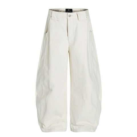 Men's F9051 Baggy Jeans, American Street Style, Decorative Topstitching, White