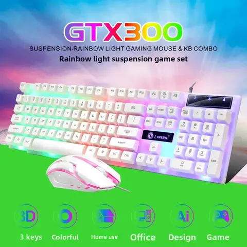 Игровой комплект клавиатура и мышь Limeide GTX300, подсветка радуги, USB