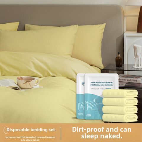 Disposable Colored Bedding Set, 3–4 Pieces, Elastic Fitted Sheet Option, for Hotel