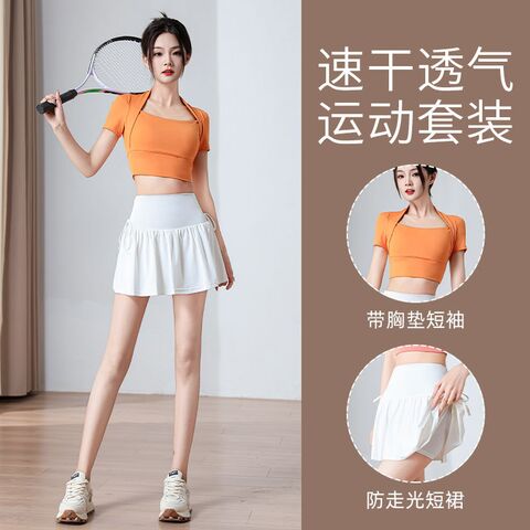 Aimengniao Women's Badminton & Tennis Set: Short-Sleeve T-Shirt and Pleated Skirt, Quick-Dry