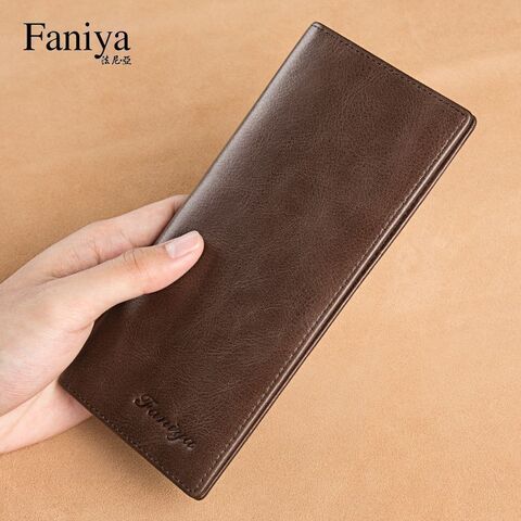 Men's Long Open-Top Bi-Fold Wallet, Multiple Card Slots, PU Leather
