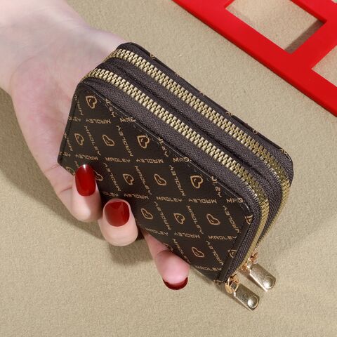 MADLEY FQ228 women's short bifold wallet with letter print, PU leather, clutch wallet
