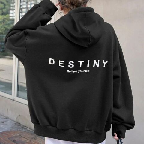 Худи унисекс Destiny с принтом, с начёсом, чёрное или белое, свободный крой