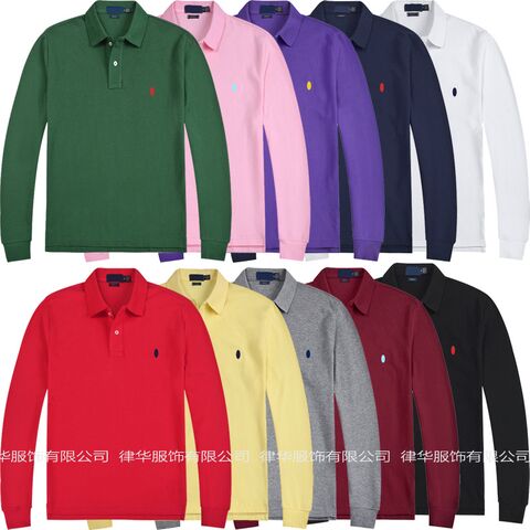 AFTMGTEY&BAOLUO Men's Long Sleeve Polo Shirt, Embroidered Pony Logo, 100% Cotton