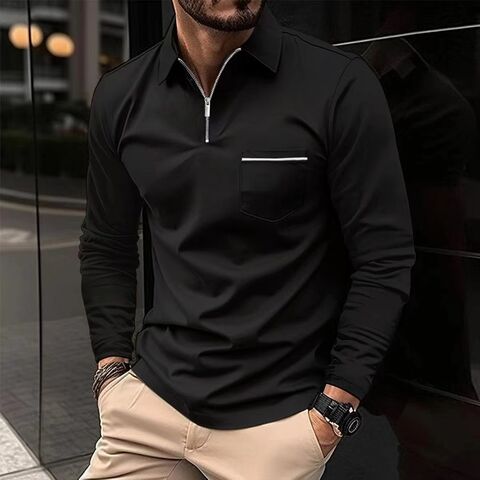ACHIELRY Men's Long Sleeve Polo Shirt with Zip Pocket, Thin Sporty Top