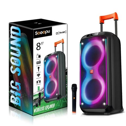 Напольная Bluetooth-колонка TTD-2821 с выдвижной ручкой, 2 динамика 8", 40 Вт, RGB-кольца, караоке