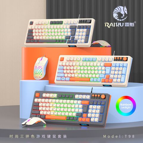 Проводной игровой комплект клавиатура и мышь RAIKU T98, 98 клавиш, трёхцветный дизайн, подсветка