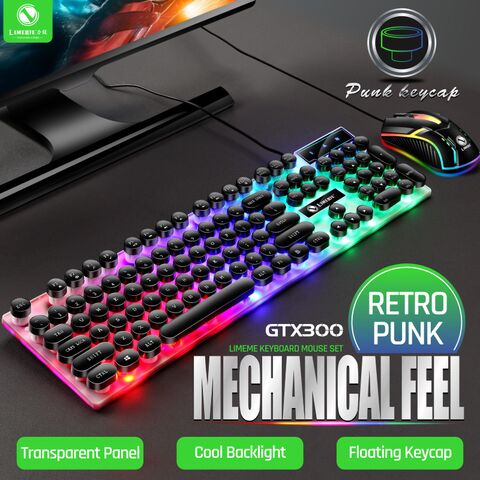 Проводной комплект клавиатура и мышь Limei GTX300 Punk, ретро-дизайн, подсветка, парящие клавиши, USB