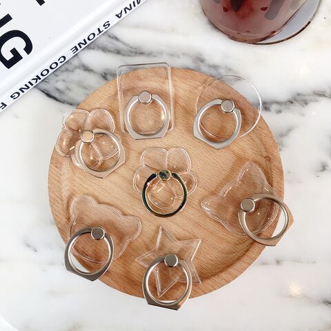 Clear Phone Ring Holder, Metal Ring, Acrylic Base, 360° Rotation