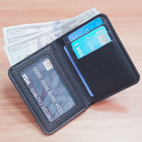 Men's Short Bifold Wallet leiou, PU Leather with Lychee Grain, Solid Color