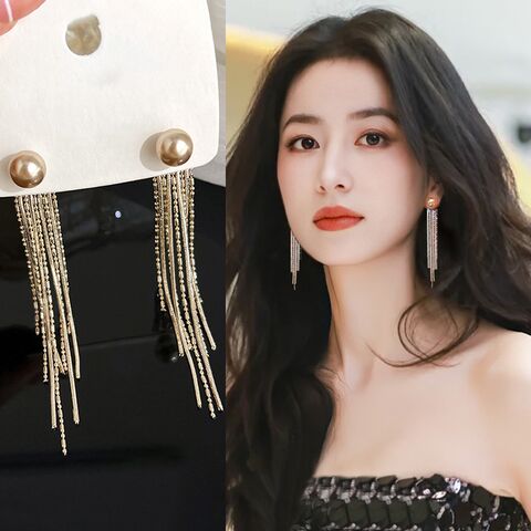 Серьги Kaitin Jewelry с жемчужными кисточками, серебряная игла, цвет светлое кофейное золото
