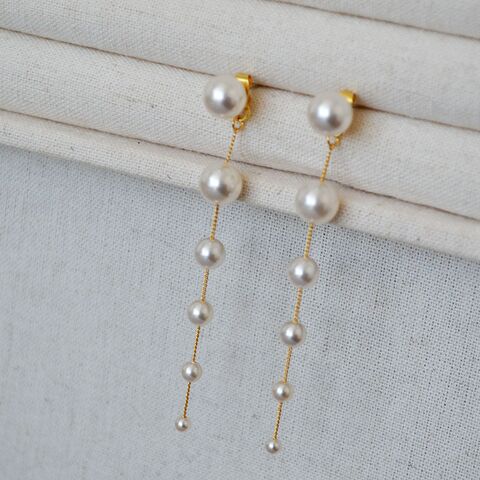 Длинные серьги Miya Sophia Jewelry с жемчужными кисточками разного размера, серебро 925, 7 см