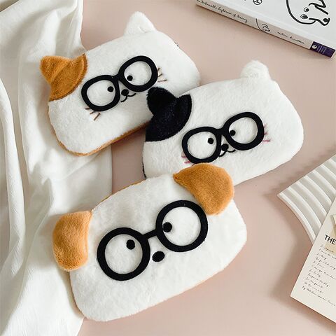 Plush Puppy with Glasses Pencil Case and Coin Purse, Large Capacity, Kids Stationery Pouch, 12 cm