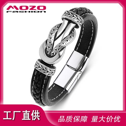 Мужской кожаный браслет MOZO FASHION со знаком бесконечности, сталь и микрофибра, ремешок 12×6 мм