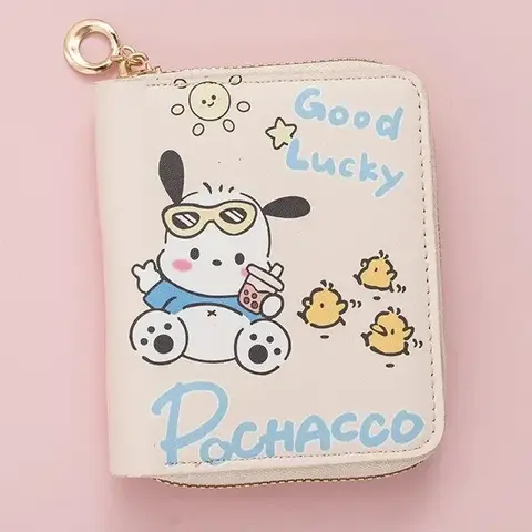 Монетница мини на молнии с собачкой Pochacco и Pompompurin, ПВХ, с цепочкой, 11×8,5 см