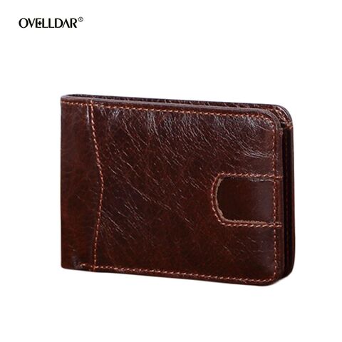 Men's Short Bifold Wallet Ovelldar, Genuine Cowhide, Vintage Oil Wax Leather