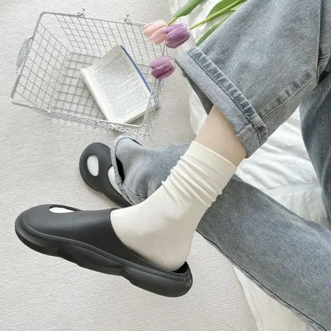 AMUSIVE Cotton Mid-Calf Socks, Loose Top, Seamless Toe, Anti-Pilling