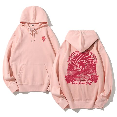 Свитшот с объёмным принтом Pink Palm Puff на спине, свободный крой, круглый вырез, 16 цветов