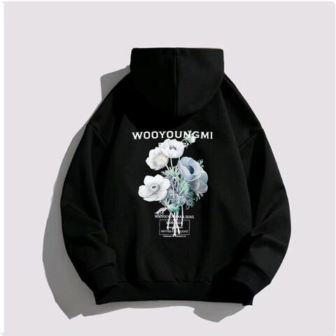 Женское худи Wooyoungmi с цветочным принтом, свободный крой, спущенное плечо, полиэстер