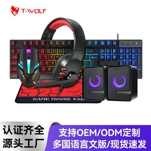 Игровой набор 5 в 1 Thunderwolf TF850: клавиатура, мышь, наушники, колонки, коврик, подсветка, русская раскладка