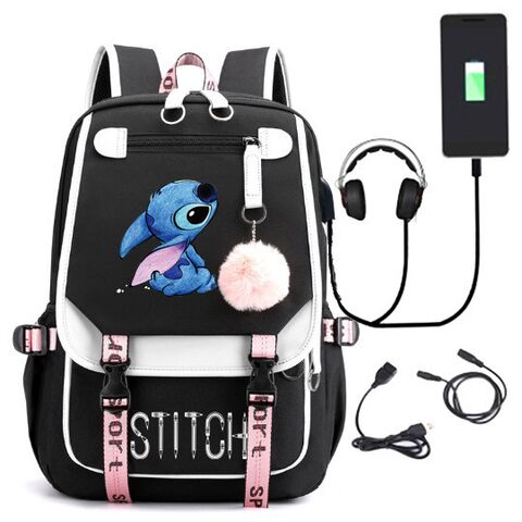 Школьный рюкзак со Стичем (Lilo & Stitch) с USB-портом для зарядки, ткань оксфорд, унисекс