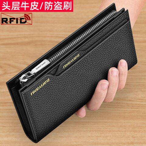 Кошелёк мужской длинный Banyanu из натуральной воловьей кожи, RFID-защита, много отделений для карт