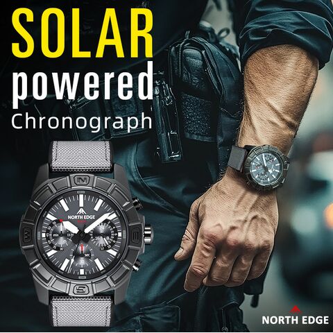 Мужские часы NORTH EDGE BLAZE с солнечной подзарядкой, хронограф, водозащита 50 м, 45 мм