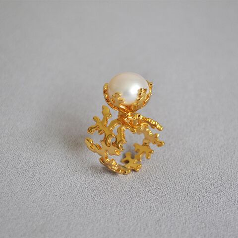 Кольцо Miya Sophia Jewelry в винтажном стиле с пресноводным жемчугом, ажурная ручная резьба, медь