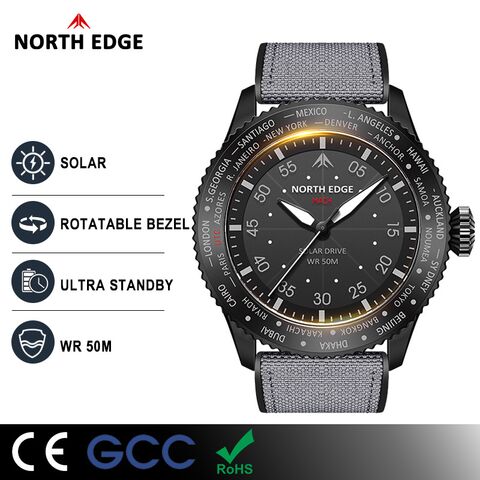 Мужские часы NORTH EDGE MACH, солнечная подзарядка, водозащита 50 м, светящиеся стрелки