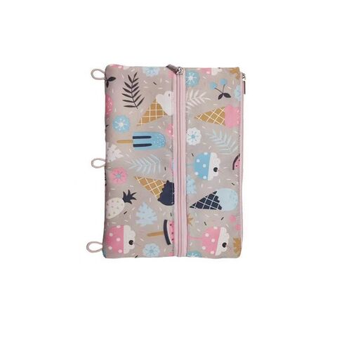 Dinghua 3-Ring Binder Pencil Case with Ice Cream Print, Polyester, Ins Style