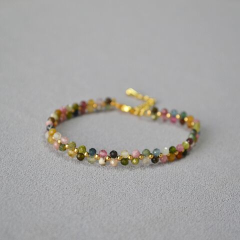 Браслет Miya Sophia Jewelry из натурального турмалина с плетёными цветами, латунь с позолотой, 16+3 см