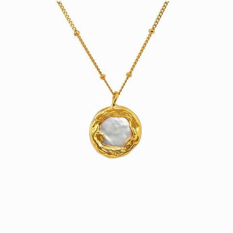 Miya Sophia Jewelry Baroque Freshwater Pearl and Mother-of-Pearl Necklace, Gold-Plated Copper, 42 cm