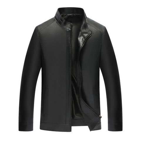 Anzhiguo Men's PU Faux Leather Jacket, Stand Collar, Zip Front, Spring/Autumn