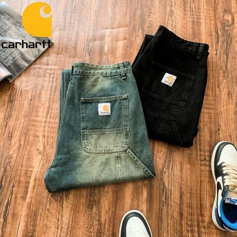 Джинсы мужские Carhartt FW23 в японском стиле workwear, прямые, стираные, с вышивкой