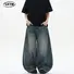 Джинсы LKTM baggy с изогнутыми штанинами, вышивка, винтажный синий, стирка, унисекс