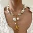 Колье с ракушками и пресноводным жемчугом YK Jewelry, нержавеющая сталь с позолотой 18K, крупные подвески