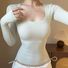 Футболка SKIMS cotton, длинный рукав, квадратный/U-образный вырез, приталенный крой, S–XL