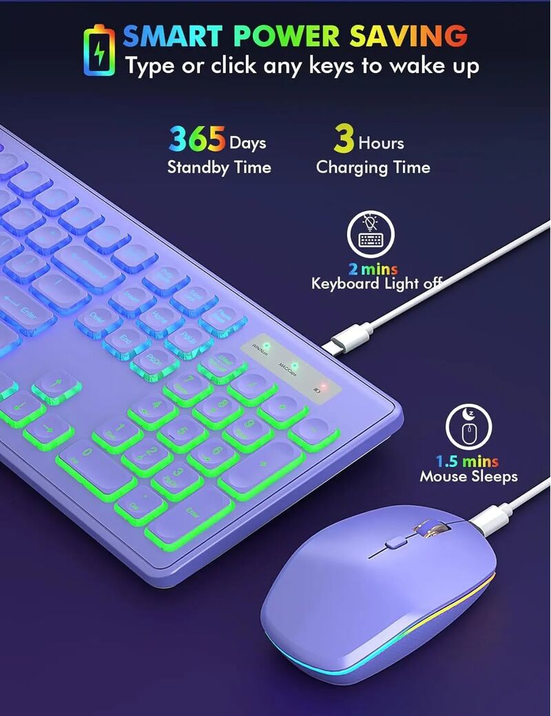 Беспроводной комплект клавиатура и мышь JOMAA с RGB-подсветкой, 2,4 ГГц, аккумуляторный, эргономичный
