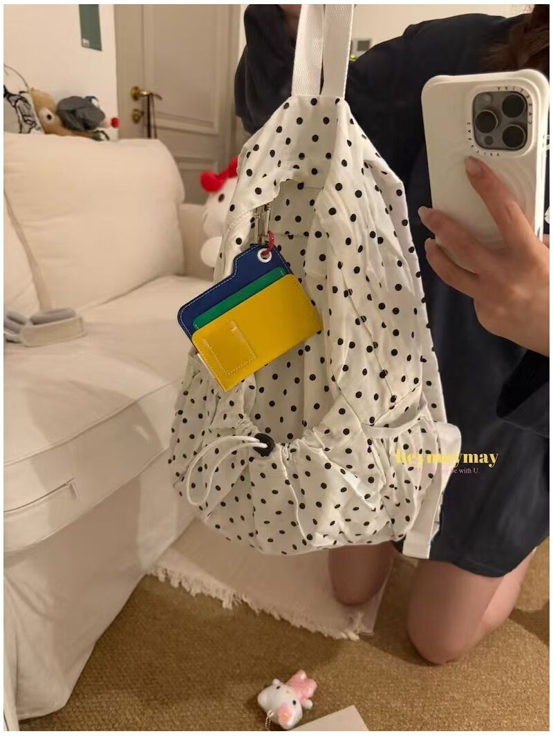 Рюкзак heymaymay в горошек, канвас, однотонный, вместительный, 43×11×25 см