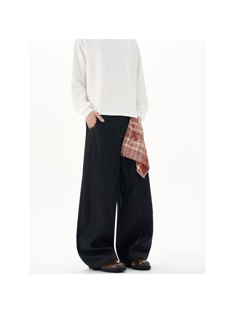 Джинсы LKTM baggy изогнутого кроя со съёмной банданой, чёрный сырой деним, унисекс