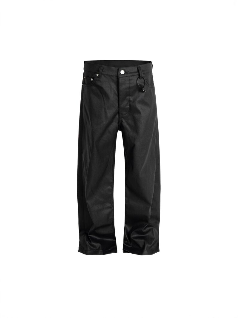 Мужские джинсы в стиле workwear, свободные прямые, чёрные с вощёным покрытием, хай-стрит