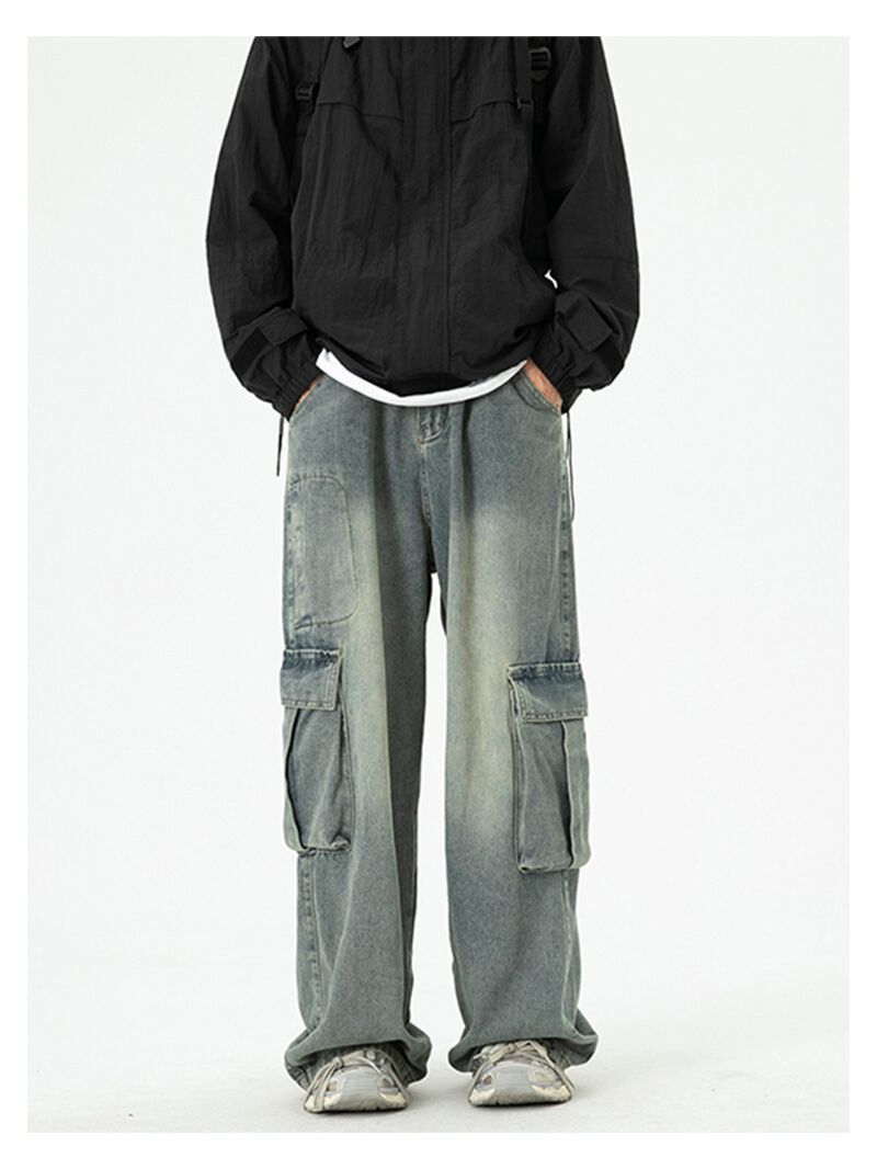 Мужские джинсы Niubuzhe в стиле workwear, свободные прямые широкие, стираные, ретро