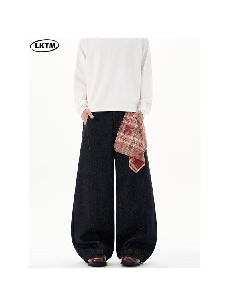 Джинсы LKTM baggy изогнутого кроя со съёмной банданой, чёрный сырой деним, унисекс