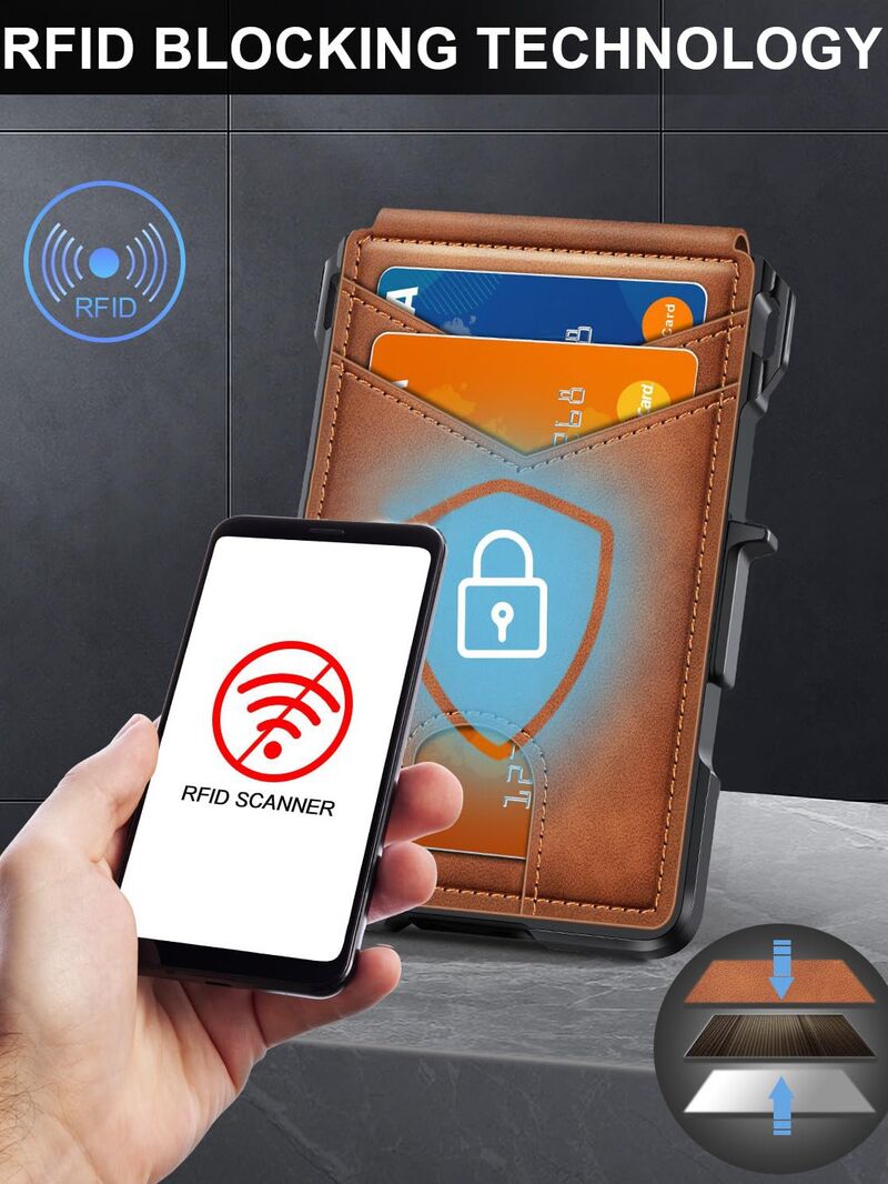 Картхолдер OME с выдвижными картами, карбоновый узор, складной, с RFID-защитой