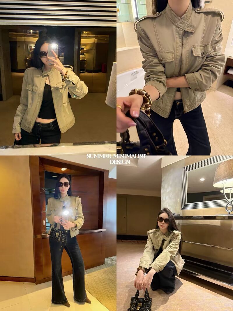 Женская куртка-косуха Zhoumiao в стиле американского винтажа, с эффектом состаривания, воротник-стойка, хлопок