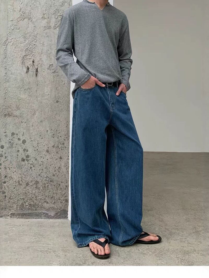 Джинсы baggy унисекс, винтажная стирка, прямые свободные широкие, A-силуэт, K8001